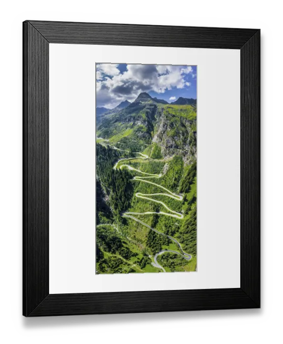 Framed Print : Drone shot, winding road, Silvretta high alpine road