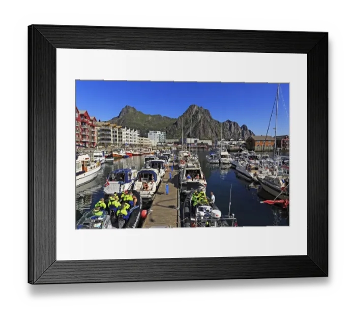 Framed Print : Boats in the harbor of Svolvaer