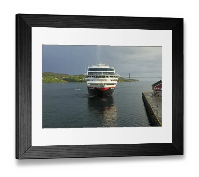 Framed Print : Hurtigruten ship Trollfjord arriving at port of Rorvik