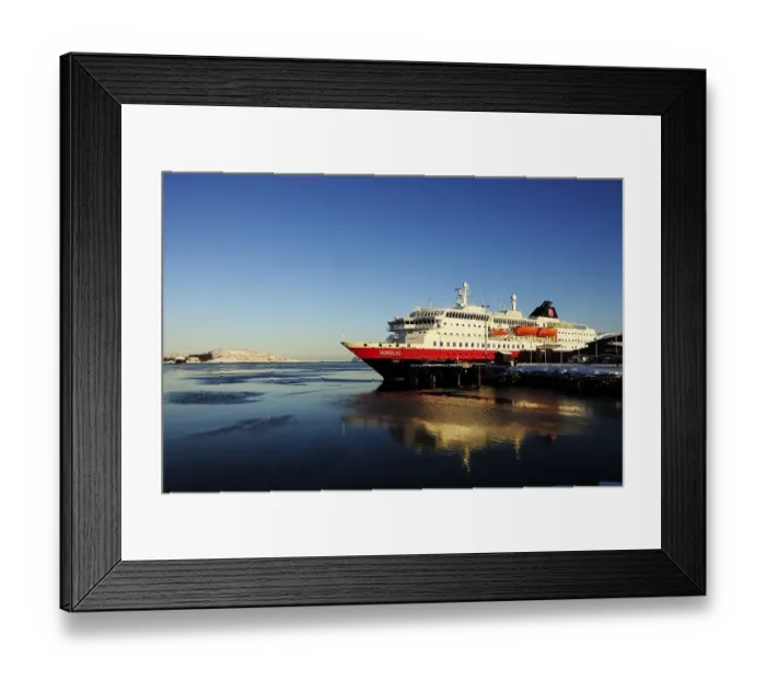 Framed Print : The Hurtigruten post ship MS Nordlys docked in the port of Kirkenes