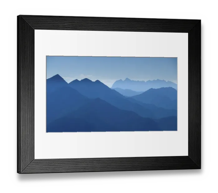 Framed Print : Blue silhouettes of mountains, view over Chiemgauer Alps