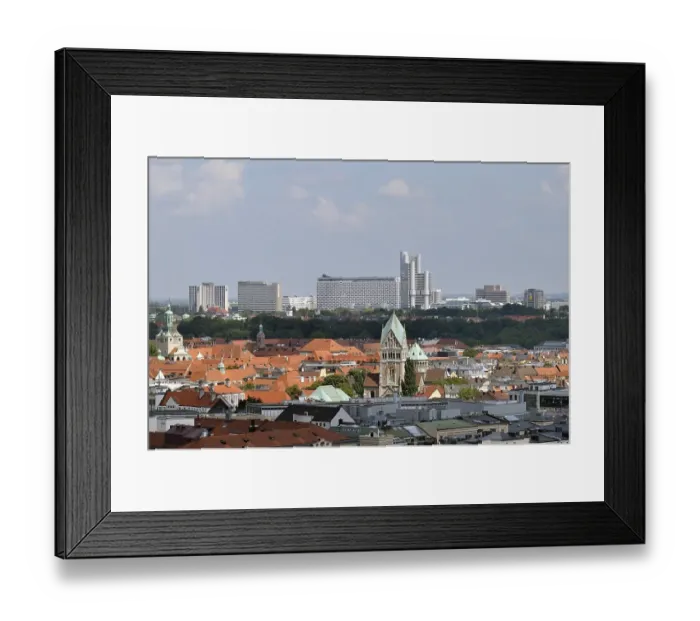 Framed Print : View from the Alter Peter church towards the HypoVereinsbank high-rise building