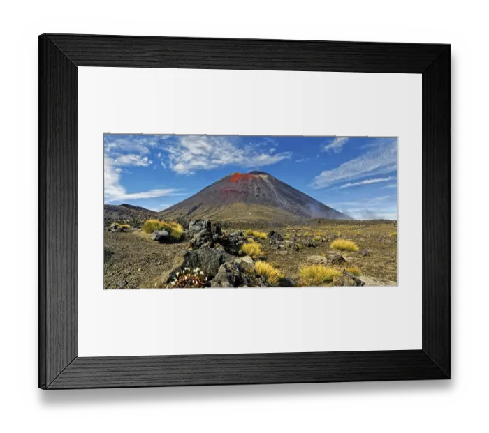 Framed Print : Volcanic landscape with the volcano Mt Ngauruhoe