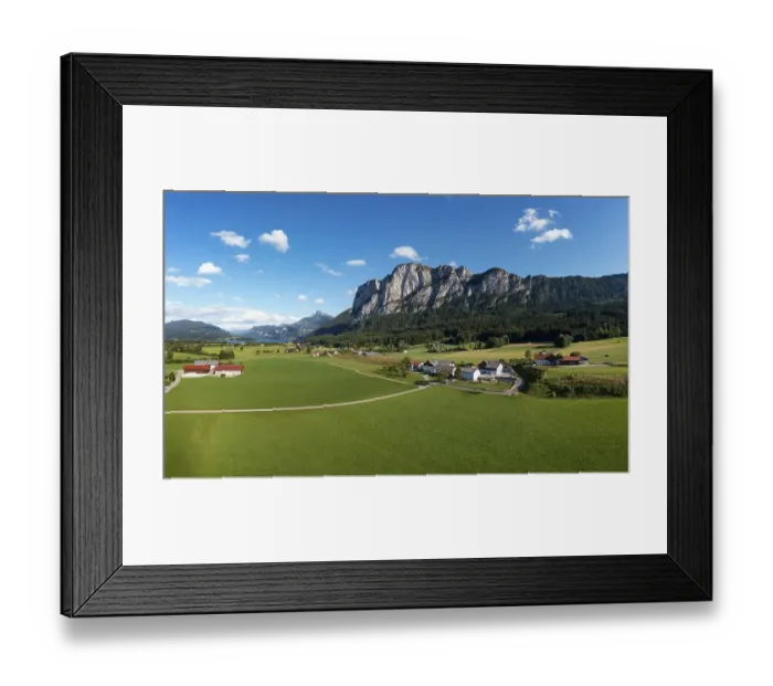 Framed Print : Drone image, Drachenwand with Schafberg in Mondseeland Framed Print : Drone image, Drachenwand with Schafberg in Mondseeland