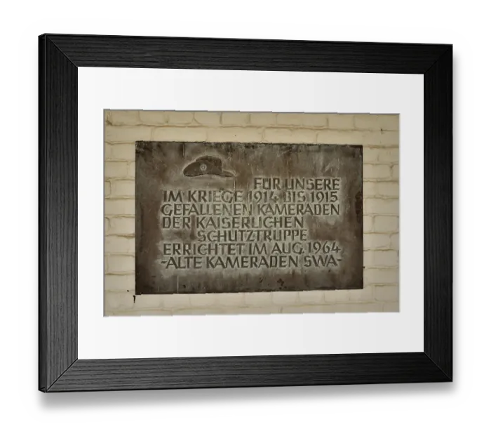 Framed Print : commemorative Plaque for the fallen soldiers of the German colonial force in the courtyard of the Alte Feste