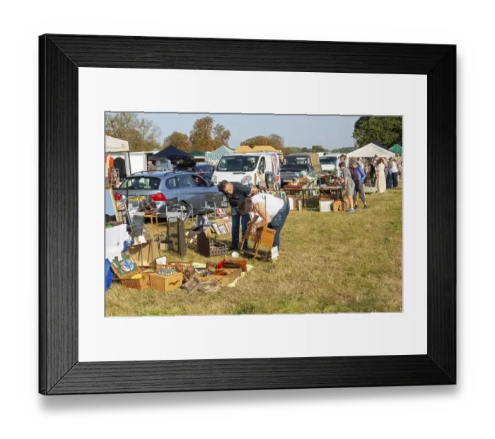Framed Print : People browsing items on sale Glemham Hall