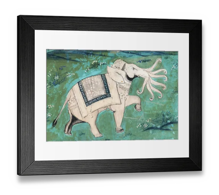 Framed Print : Airavata or Ardha-Matanga, a mythical white elephant with seven trunks