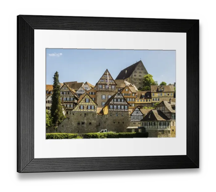 Framed Print : Medieval town and half-timbered houses