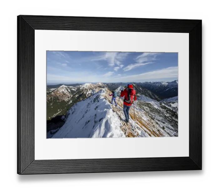 Framed Print : Two mountaineers on the rocky snowy ridge of the Ammergauer Hochplatte