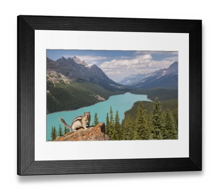Framed Print : Golden-mantled ground squirrel (Spermophilus lateralis) in front of Peyto Lake Framed Print : Golden-mantled ground squirrel (Spermophilus lateralis) in front of Peyto Lake
