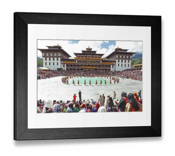 Framed Print : Dancers and spectators at the Tashichho Dzong monastery festival Framed Print : Dancers and spectators at the Tashichho Dzong monastery festival