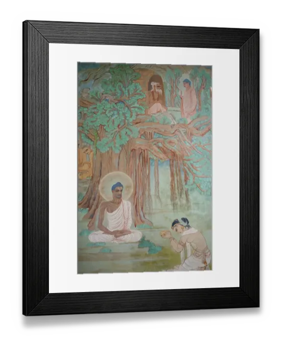 Framed Print : Sujata offering milk to Buddha who is living as an ascetic in the forest
