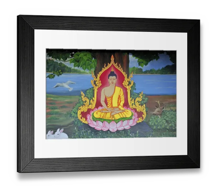 Framed Print : Buddhist wall painting, meditating Buddha