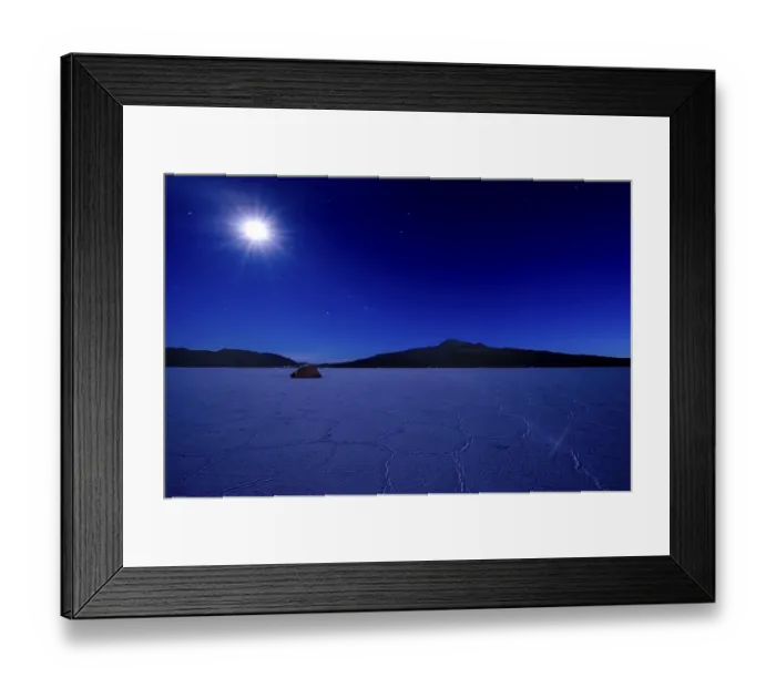 Framed Print : Salt lake with a tent in the moonlight