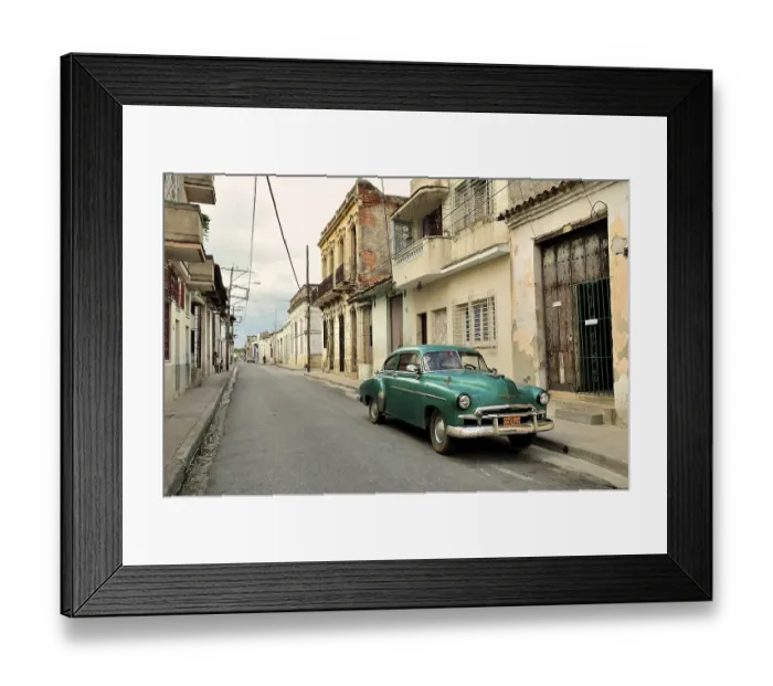 Framed Print : Classic car in the historic district of Camaguey