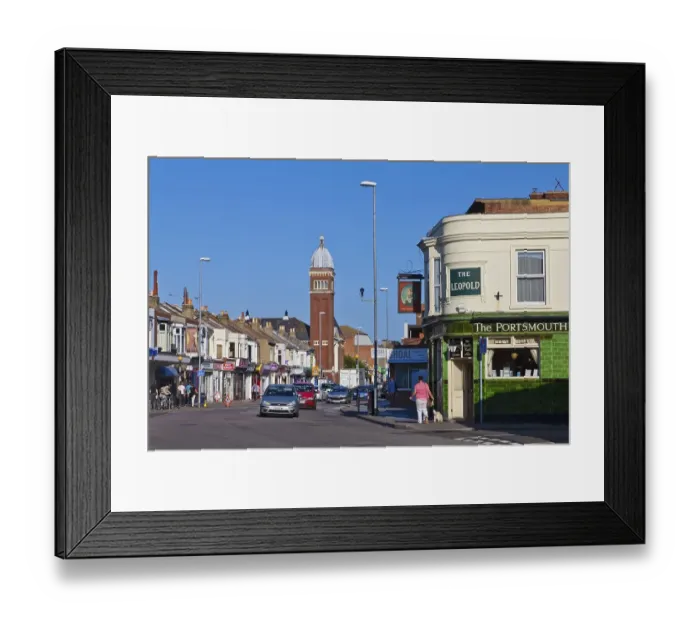 Framed Print : Albert Road, shopping street with the Leopold Tavern pub Framed Print : Albert Road, shopping street with the Leopold Tavern pub
