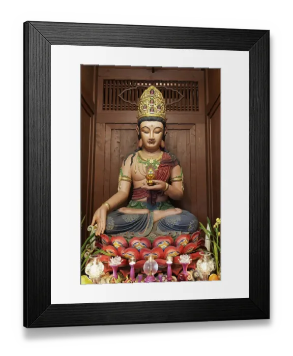 Framed Print : Altar with statue of Bodhisattva Akasagarbha