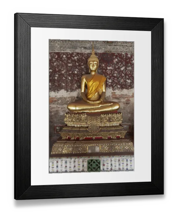 Framed Print : Golden Buddha statue in meditation posture