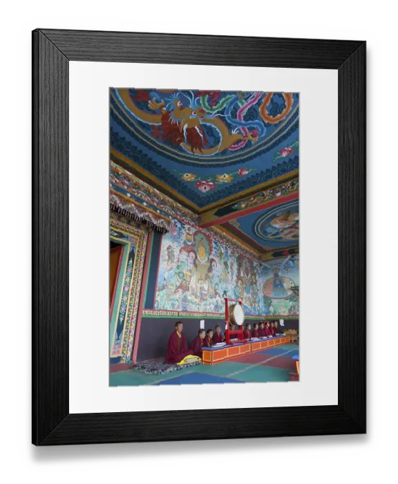 Framed Print : Monks at prayer, Tawang Khinmey Nyingma monastery
