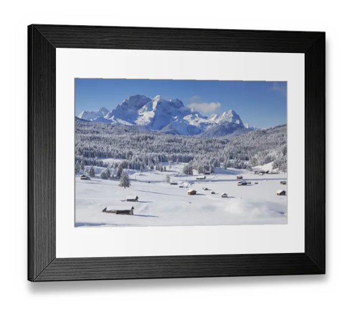Framed Print : Winterly hummock meadows with Zugspitze group in the Wetterstein mountains Framed Print : Winterly hummock meadows with Zugspitze group in the Wetterstein mountains