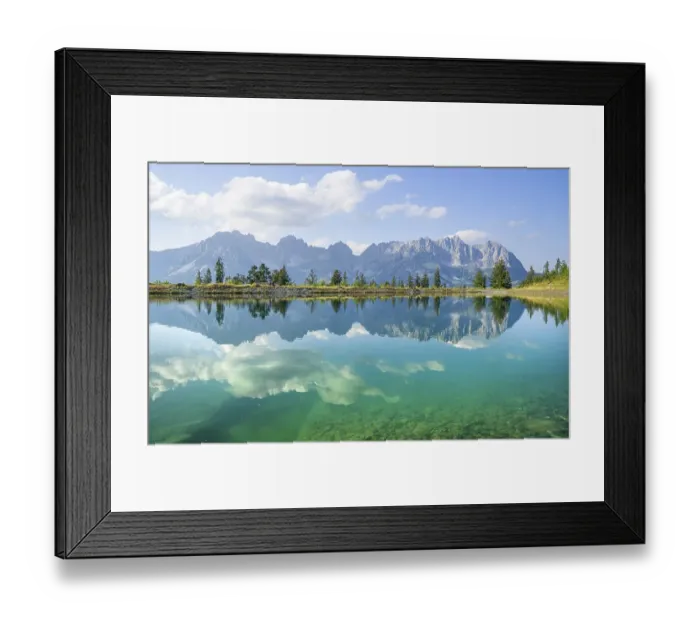 Framed Print : Idyllic Astbergsee with reflection of the mountain panorama
