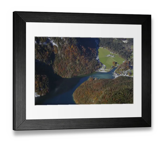Framed Print : Aerial view over lake Koenigssee from the mountain Jenner in autumn Framed Print : Aerial view over lake Koenigssee from the mountain Jenner in autumn