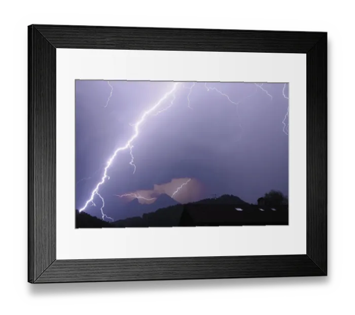 Framed Print : Lightning during a violent thunderstorm over Berchtesgaden with the prominent Watzmann