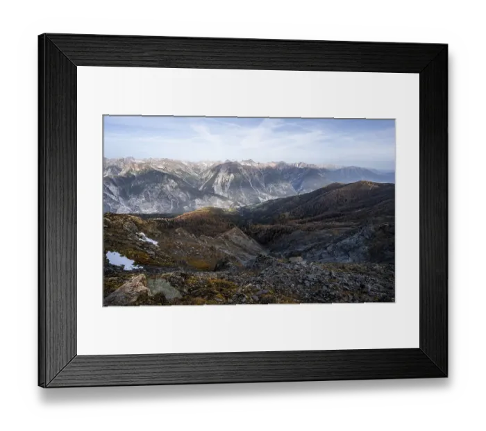 Framed Print : View from the ridge of the Venet to the mountain panorama of the Parzinn Group of the Lechtal Alps