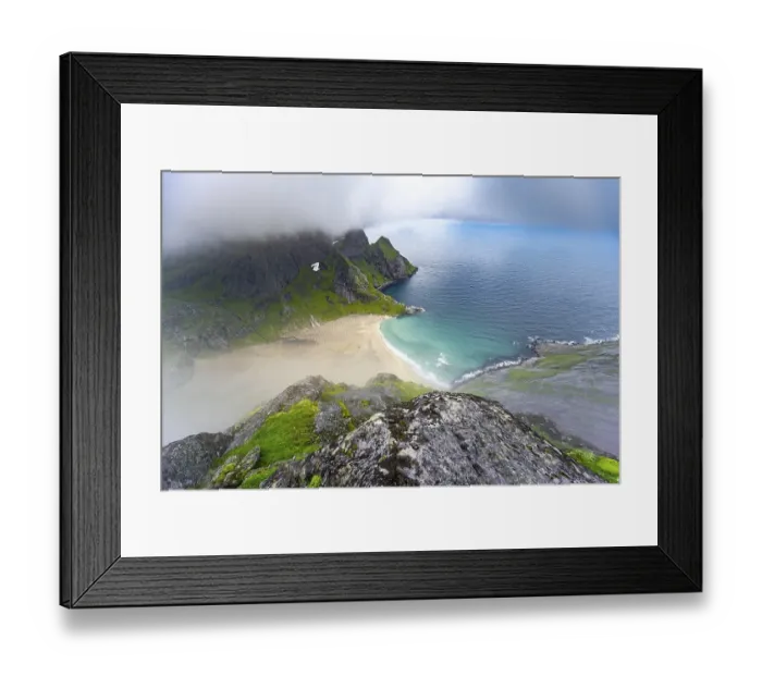 Framed Print : View from Helvetestinden to the beach of Bunes Framed Print : View from Helvetestinden to the beach of Bunes