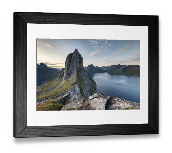 Framed Print : Steep mountain Segla, fjord Mefjorden with mountains Framed Print : Steep mountain Segla, fjord Mefjorden with mountains