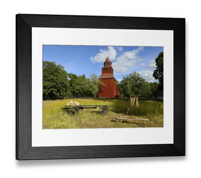 Framed Print : Wooden red Seglora Church or Seglora kyrka