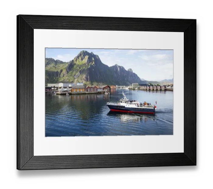 Framed Print : Tourist boat in harbour, Svolvaer