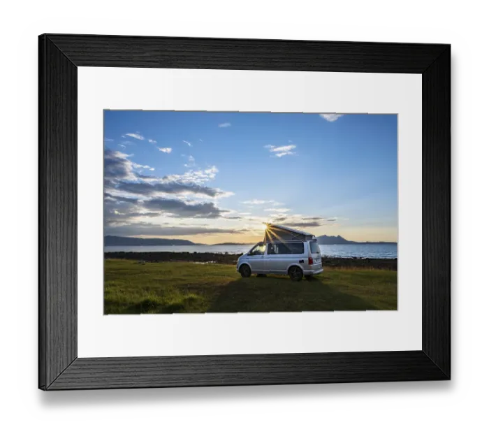Framed Print : Camper standing by fjord, VW California Framed Print : Camper standing by fjord, VW California