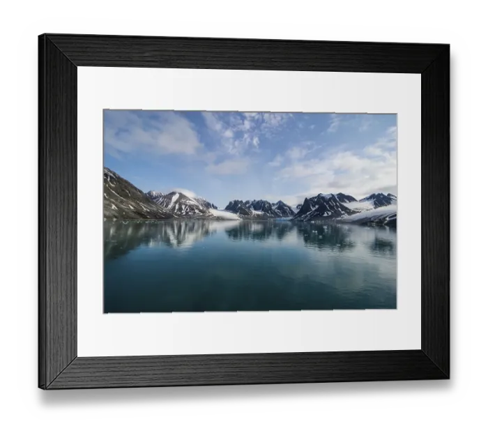 Framed Print : Mountains reflecting in the water in the Magdalenefjorden Framed Print : Mountains reflecting in the water in the Magdalenefjorden