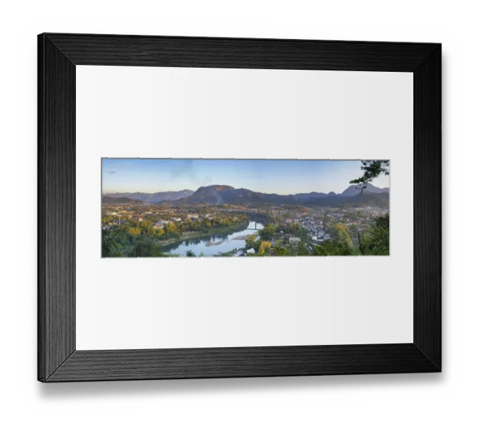 Framed Print : Panorama over Luang Prabang with Nam Khan River and Wat Phol Pao in the background