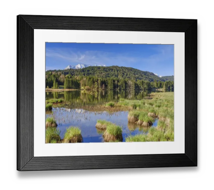 Framed Print : Geroldsee or Wagenbruechsee, in the background the Karwendel mountains Framed Print : Geroldsee or Wagenbruechsee, in the background the Karwendel mountains