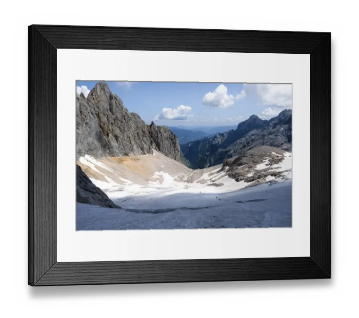 Framed Print : Snow field, mountain basin with glacier remnant of the Hoellentalferner