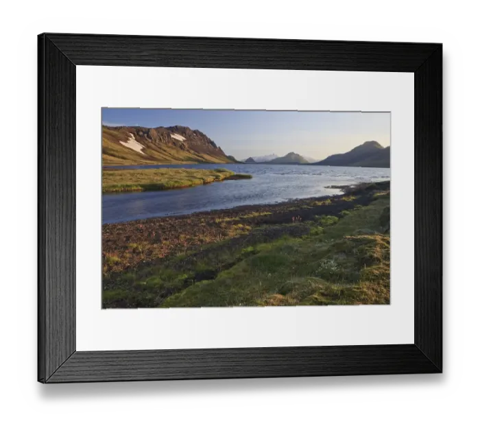 Framed Print : Evening on a lake in a volcanic landscape Framed Print : Evening on a lake in a volcanic landscape