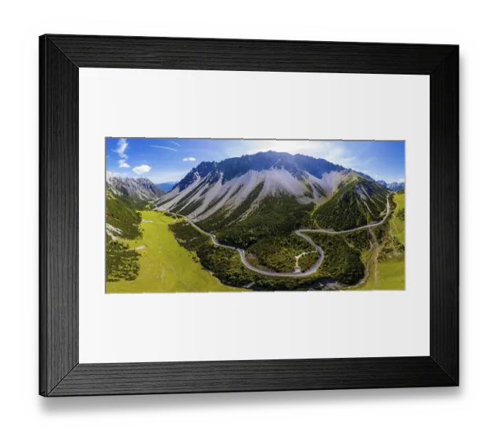Framed Print : Drone shot, winding mountain road