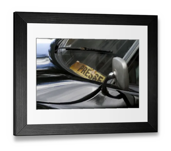 Framed Print : Yellowed press pass behind the windshield of a Citroen DS vintage car Framed Print : Yellowed press pass behind the windshield of a Citroen DS vintage car