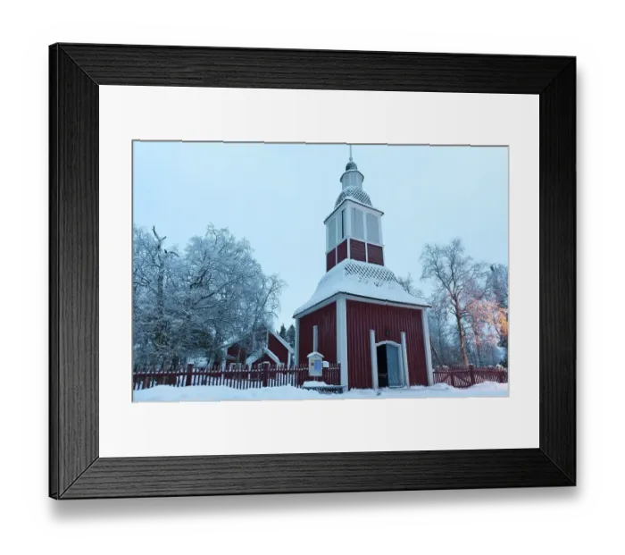 Framed Print : Steeple, Jukkasjaervi Church in the snow Framed Print : Steeple, Jukkasjaervi Church in the snow