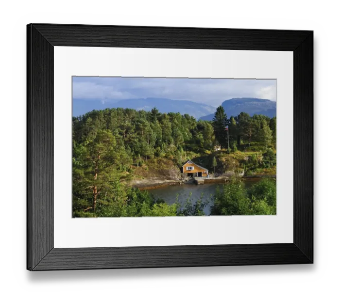 Framed Print : Cabin by the fjord, Telemark, Norway