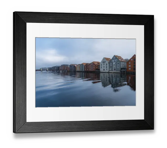 Framed Print : Reflection of colourful houses In Trondheim