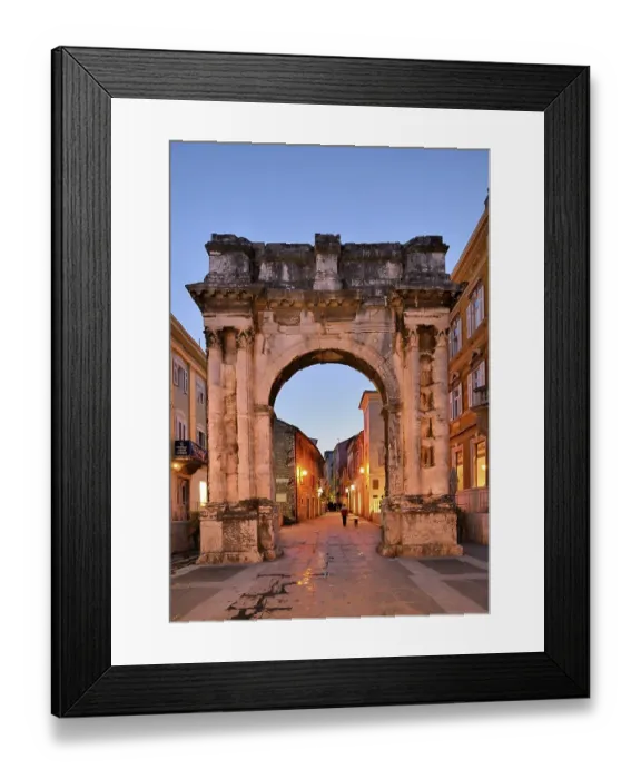 Framed Print : Triumphal Arch of the Sergii at night in Pula