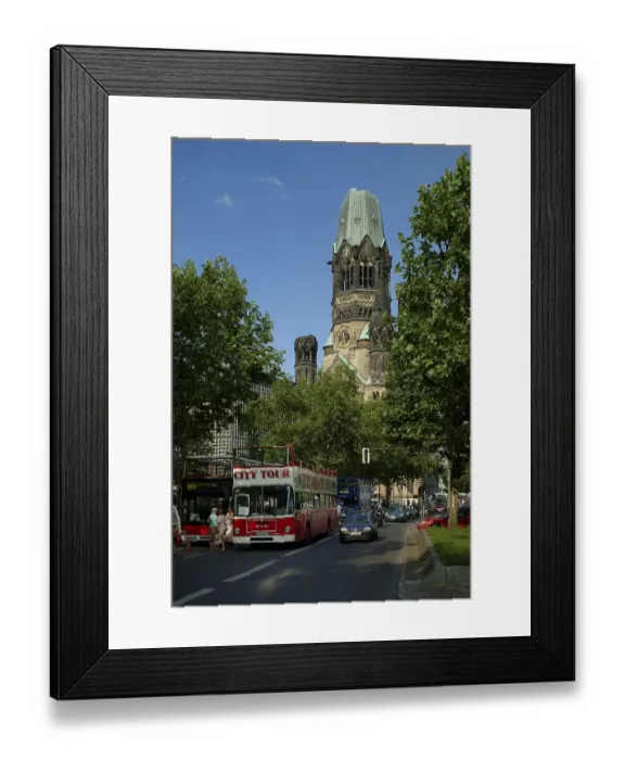 Framed Print : Kurfuerstendamm boulevard, with sightseeing buses and Kaiser Wilhelm Memorial Church on Breitscheidplatz square Framed Print : Kurfuerstendamm boulevard, with sightseeing buses and Kaiser Wilhelm Memorial Church on Breitscheidplatz square
