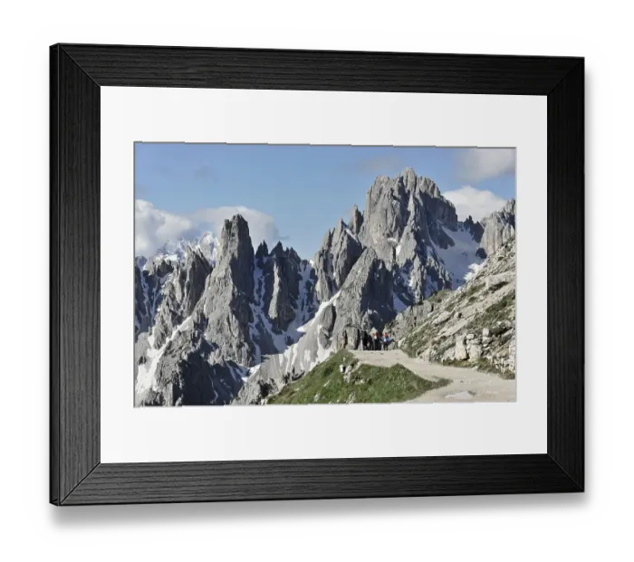 Framed Print : Hikers, mountain panorama looking towards the south in High Puster Valley