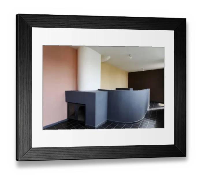 Framed Print : Library with fireplace, museum at the Corbusier house from 1927