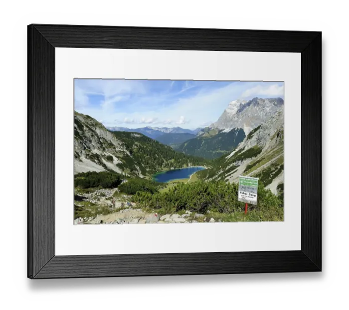 Framed Print : Panoramic views from Coburg Hut to Seebensee Lake and Mt Zugspitze
