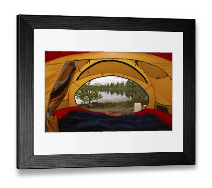 Framed Print : View of Lake Femund from the inside of a tent