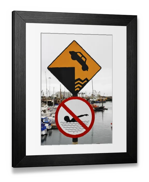 Framed Print : Warning signs, Kilmore Quay, Wexford
